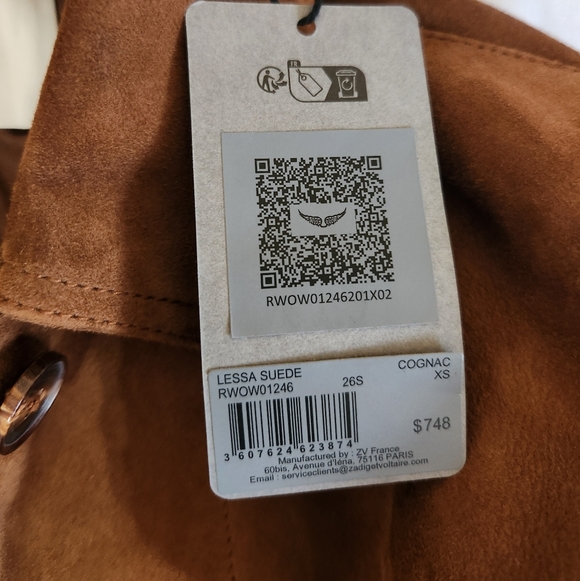 Zadig & Voltaire Lessa Suede Jacket In Cognac Genuine Leather Nwt - Picture 9 of 16